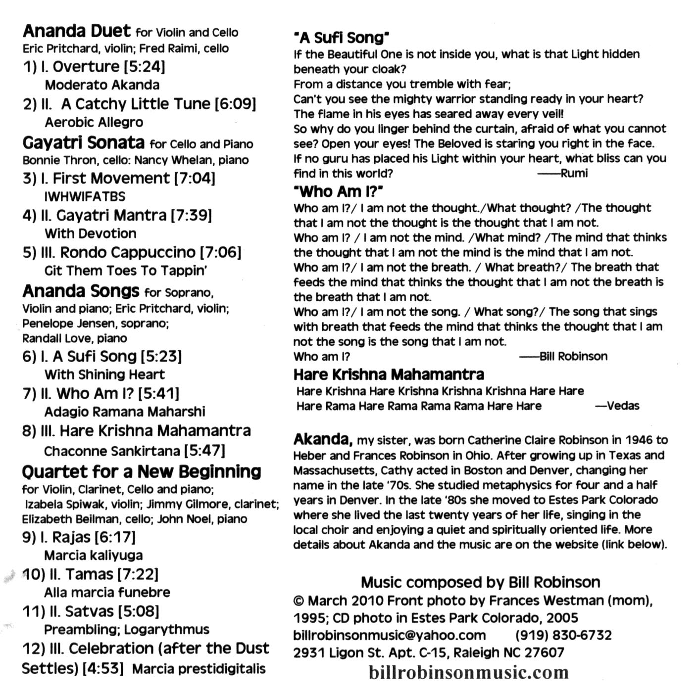 Text of CD liner